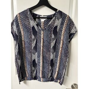 Beautiful! Vintage Silk Blouse Sz L Geometric Design Fall Colors Pristine Cond.